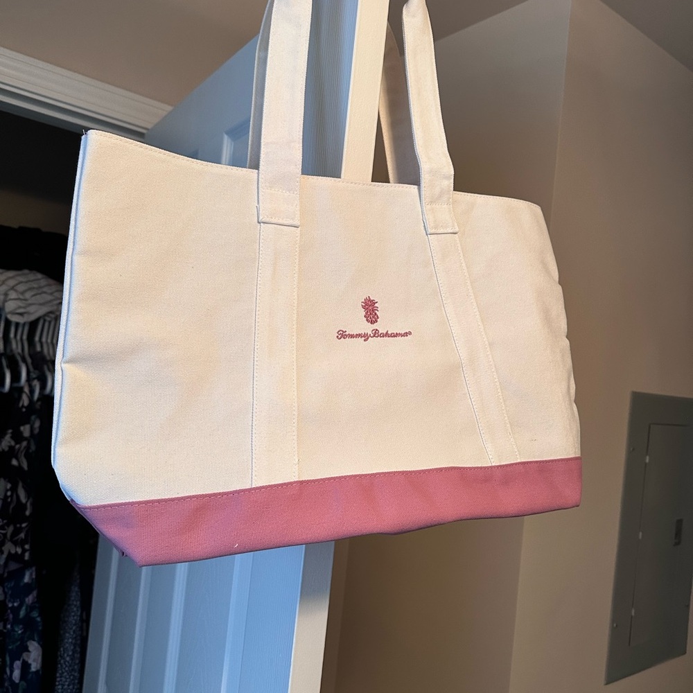 Tommy Bahama Cream and Pink Tote Bag